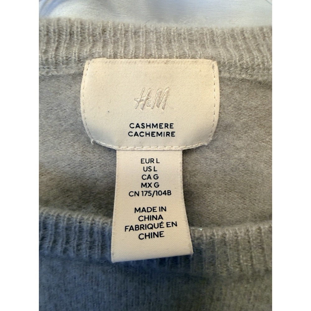 H&M 100% Cashmere Sweater Women's Large Crew Neck Pullover Lightweight Silver - Picture 2 of 6